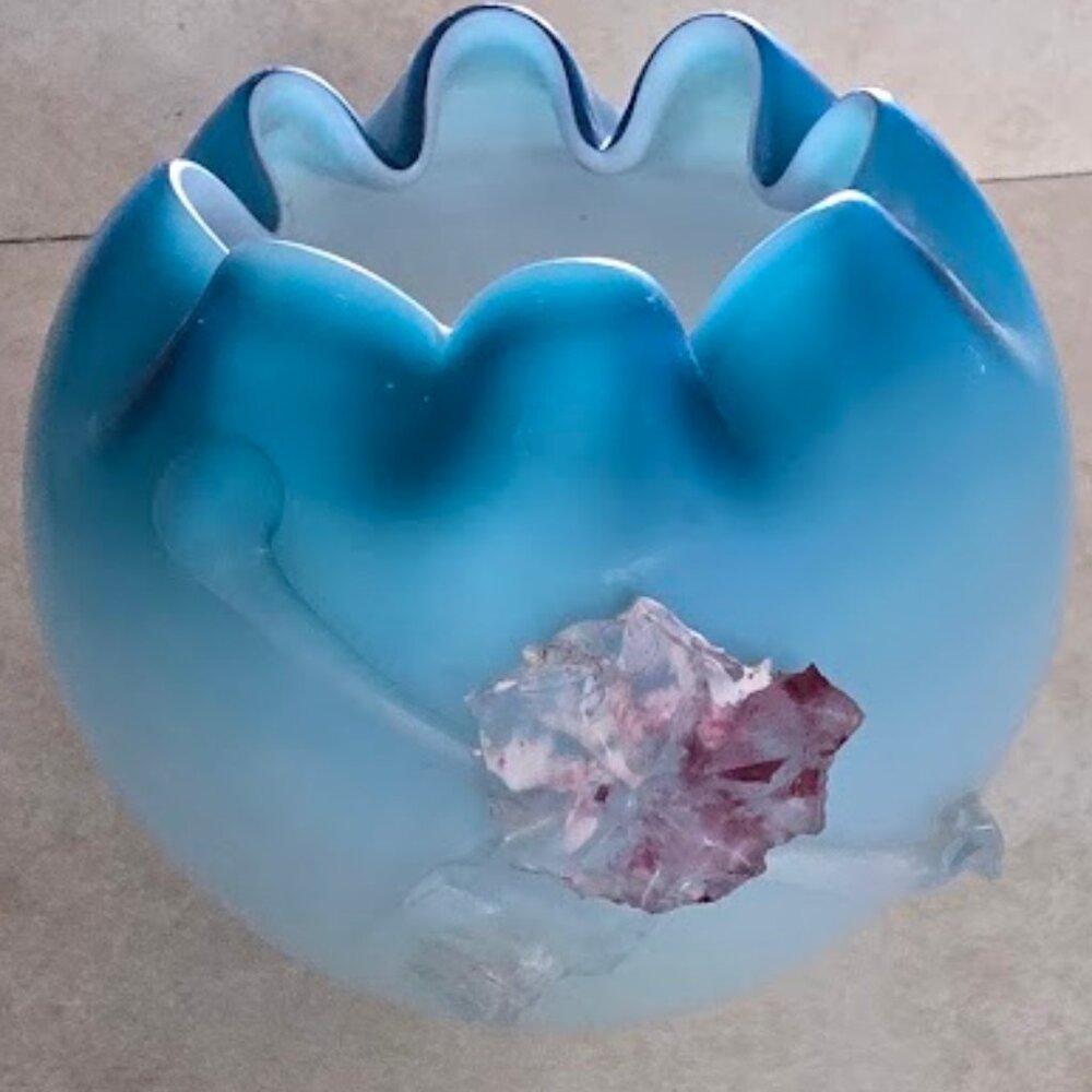 Fenton Blue Fading Glass Rose Bowl